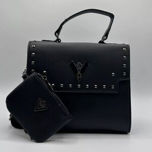 Black Studded Handbag with Pouch